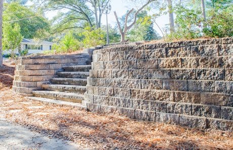Retaining wall with stairs in Aiken, SC
